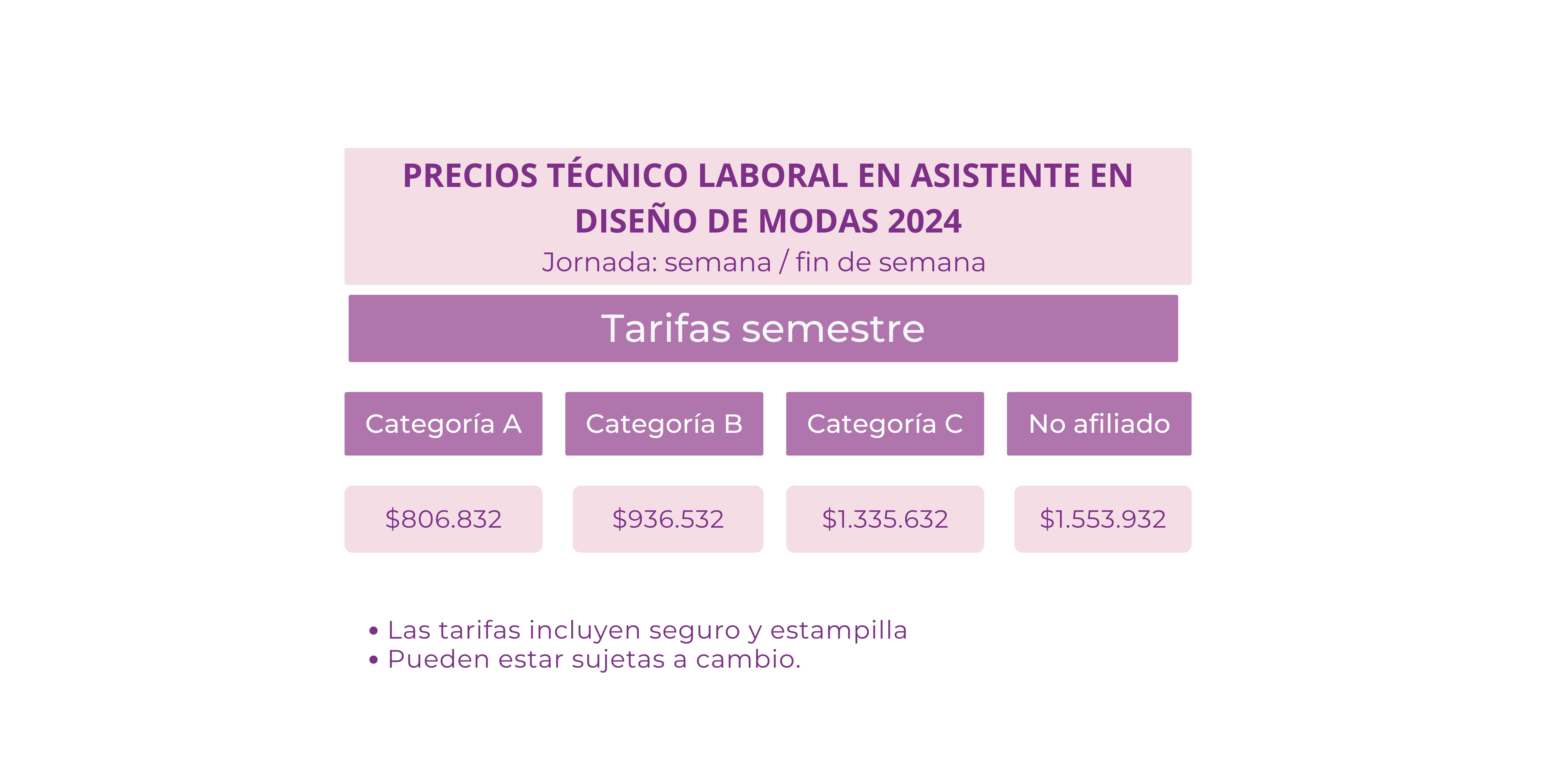 Tarifa Diseño de Modas