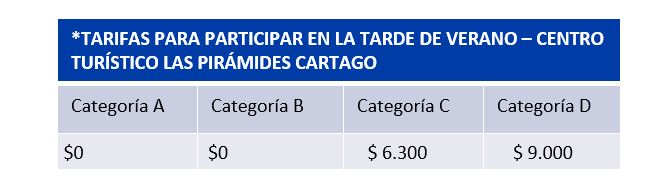 tarifas de tarde verano en cartago